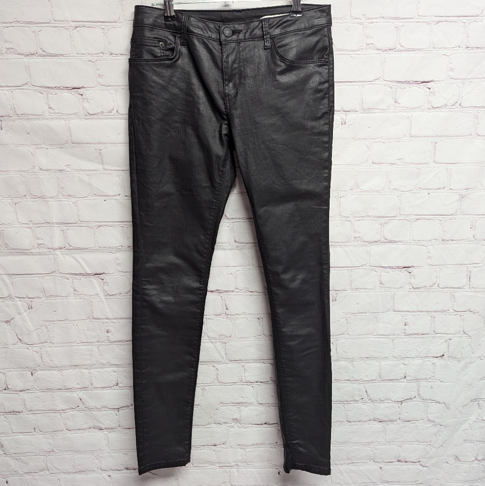 ZARA WOMAN Black Faux Leather Medium Rise Slim Fit Skinny Pant Sz-2 NWOT